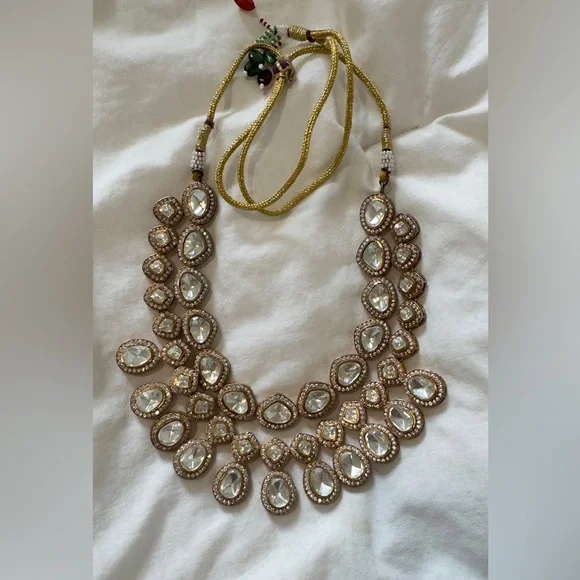 Brand new antique gold & beaded Indian Pakistani gold precious Kundan Necklace - Picture 6 of 7